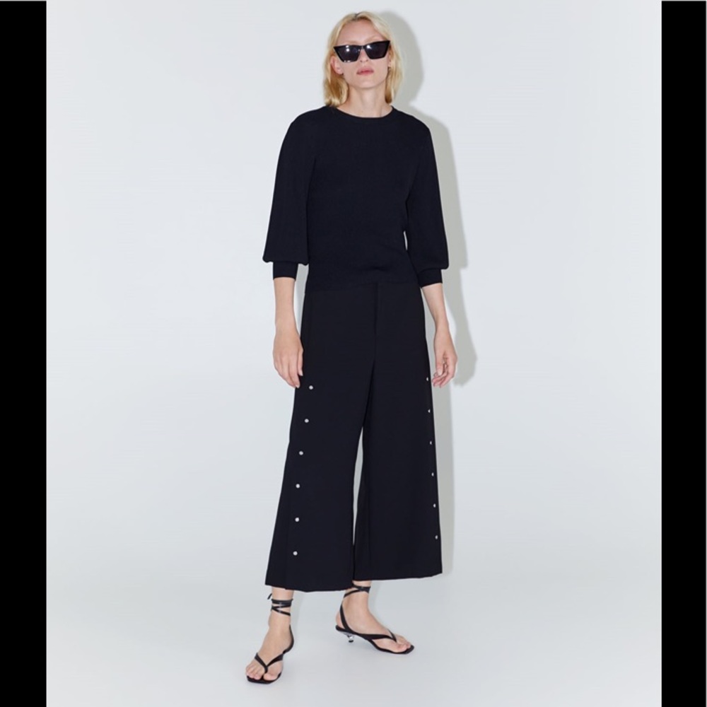 Zara cropped black palazzo pants with silver studs
